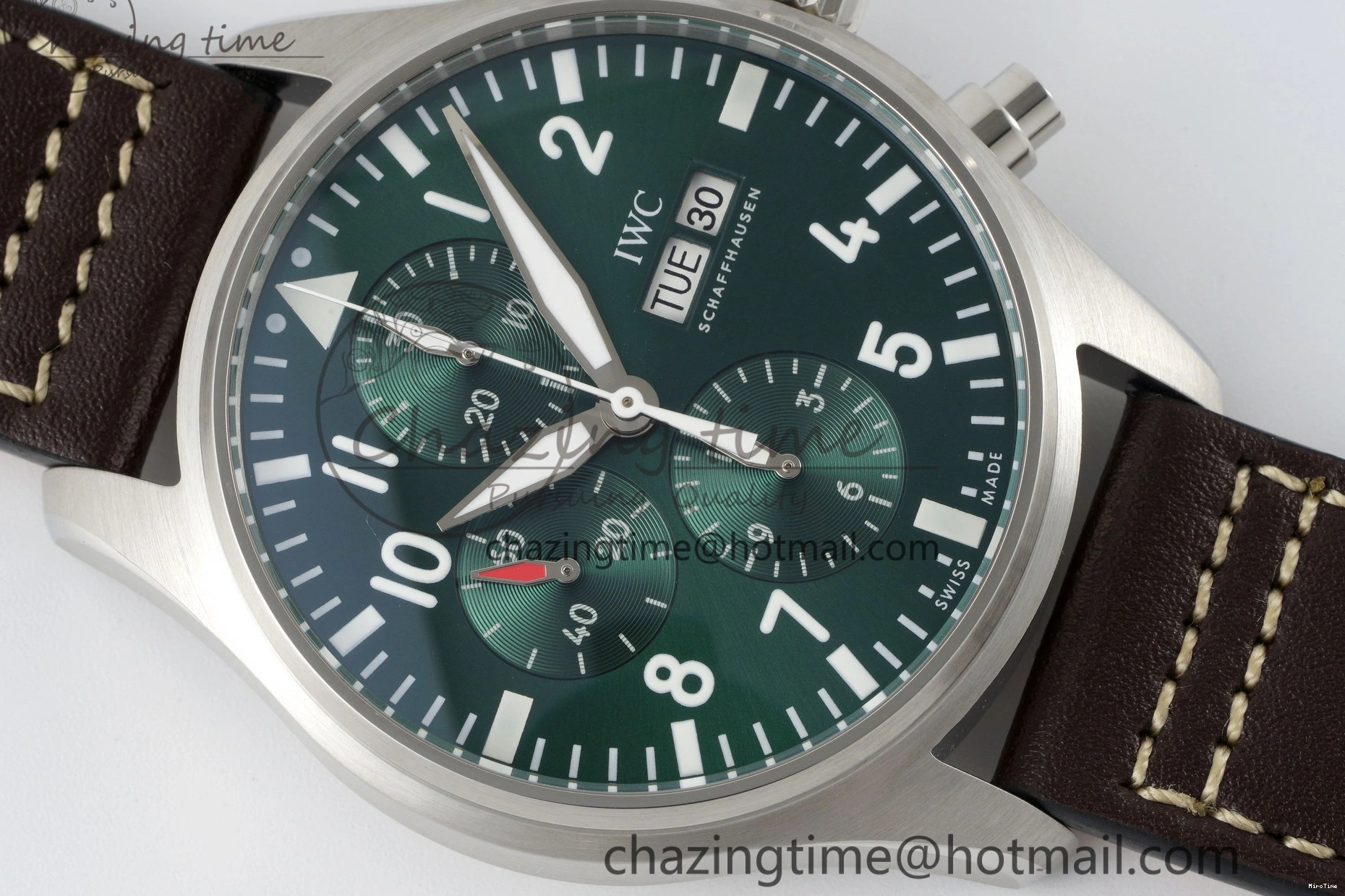 MIROTIME 0326 Bright Pilot Chrono SS AZF 1:1 Best Edition Green Dial on Brown Leather Strap A 7059
